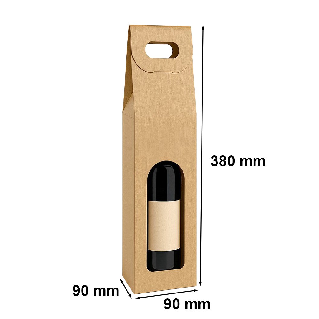 Ozdobne złote pudełko K-877 na wino kartonowe na 1 butelkę 90x90x380