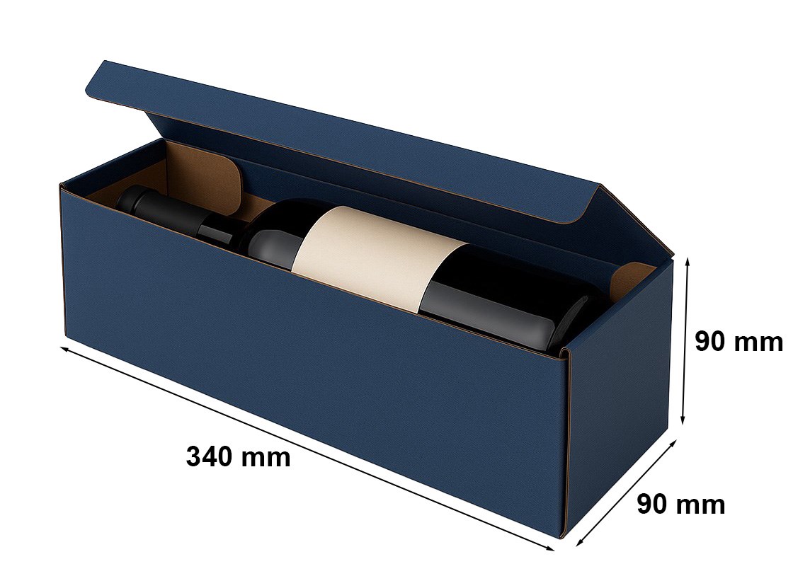 Pudełko K-881 na wino niebieskie, opakowanie prezentowe 340x90x90 mm