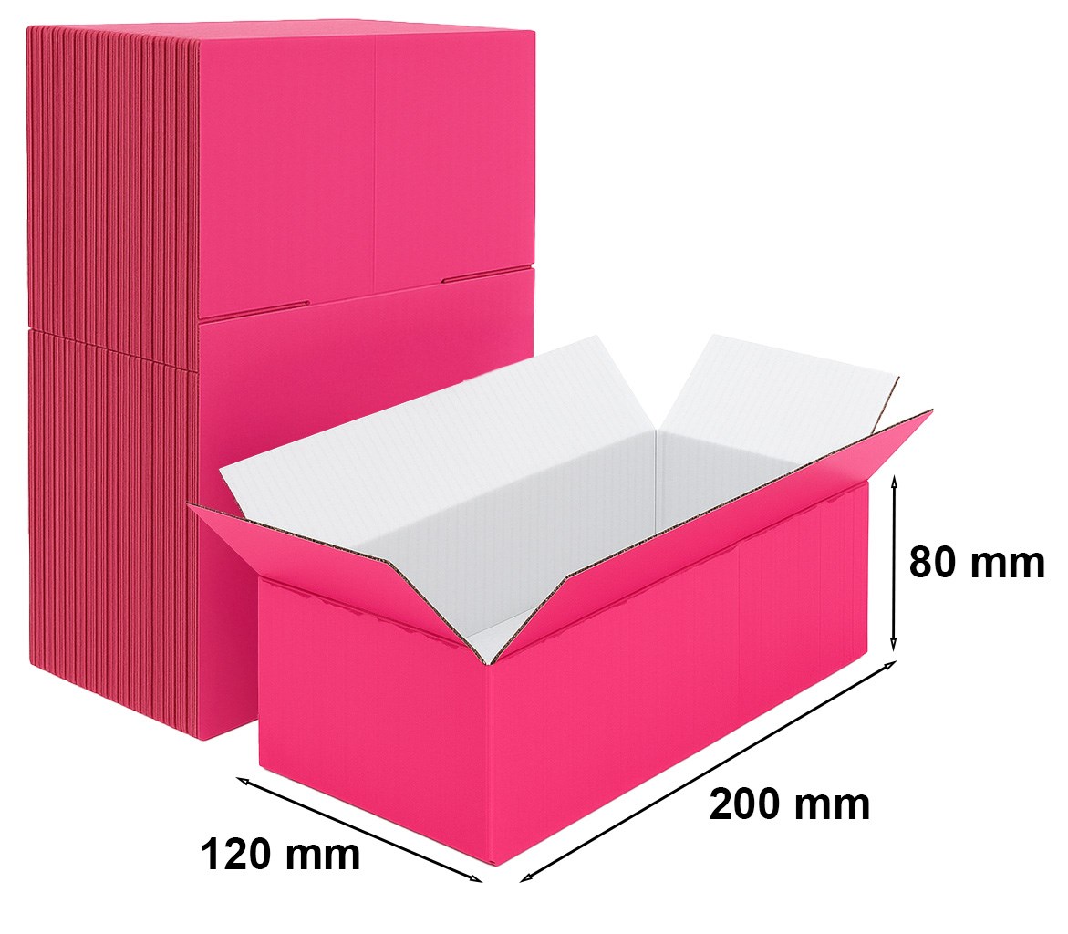 Karton klapowy 200x120x80 mm różowy - pudełko kartonowe, 50 szt.