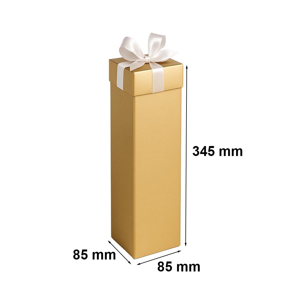 Pudełko tekturowe na wino K-862 złote z kokardą 85x85x345 mm