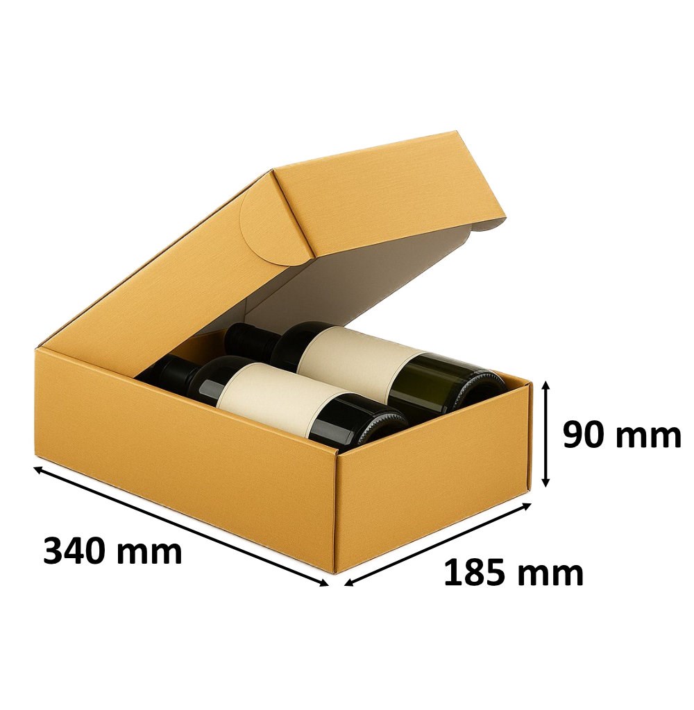Złote pudełko kartonowe na 2 wina prezentowe K-882 185 x 90 x 340 mm