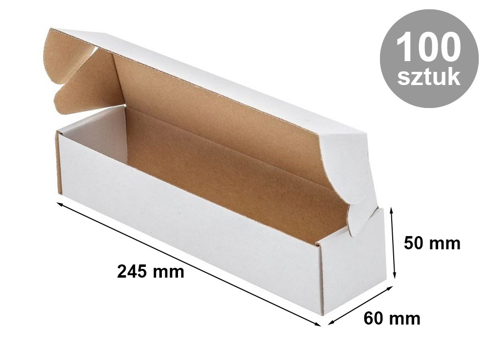 Karton wykrojnikowy pudełko fasonowe 245x60x50 mm biały F427 100 szt