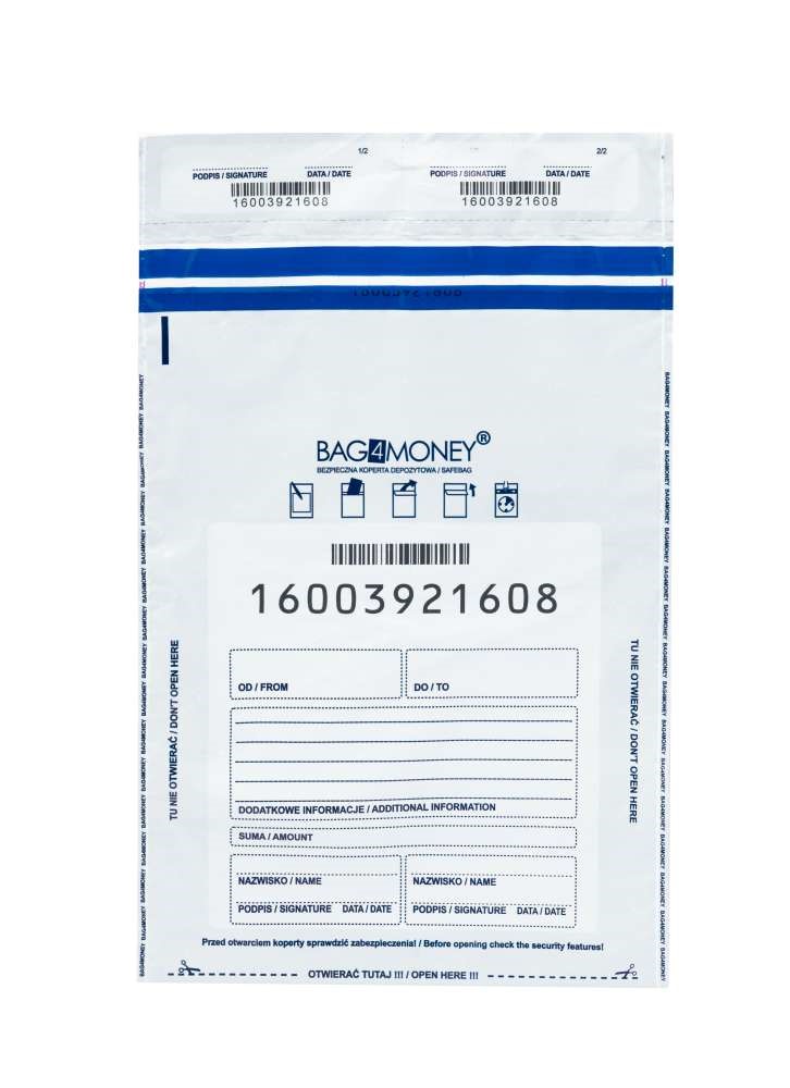 Koperty bankowe bezpieczne LDPE B4 250x350 mm białe kryjące 100 szt