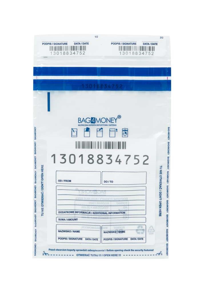 Bezpieczne koperty bankowe B5 Bag4Money bezbarwne 180x245 mm 100 szt