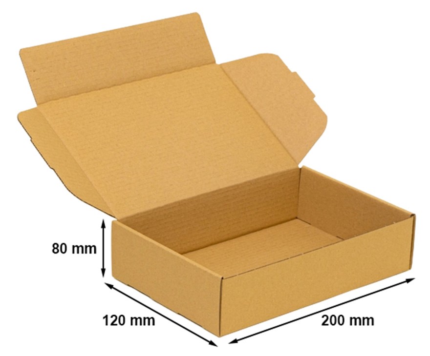 Karton wykrojnikowy 200x120x80 mm brązowy, pudełko fasonowe Fefco 427