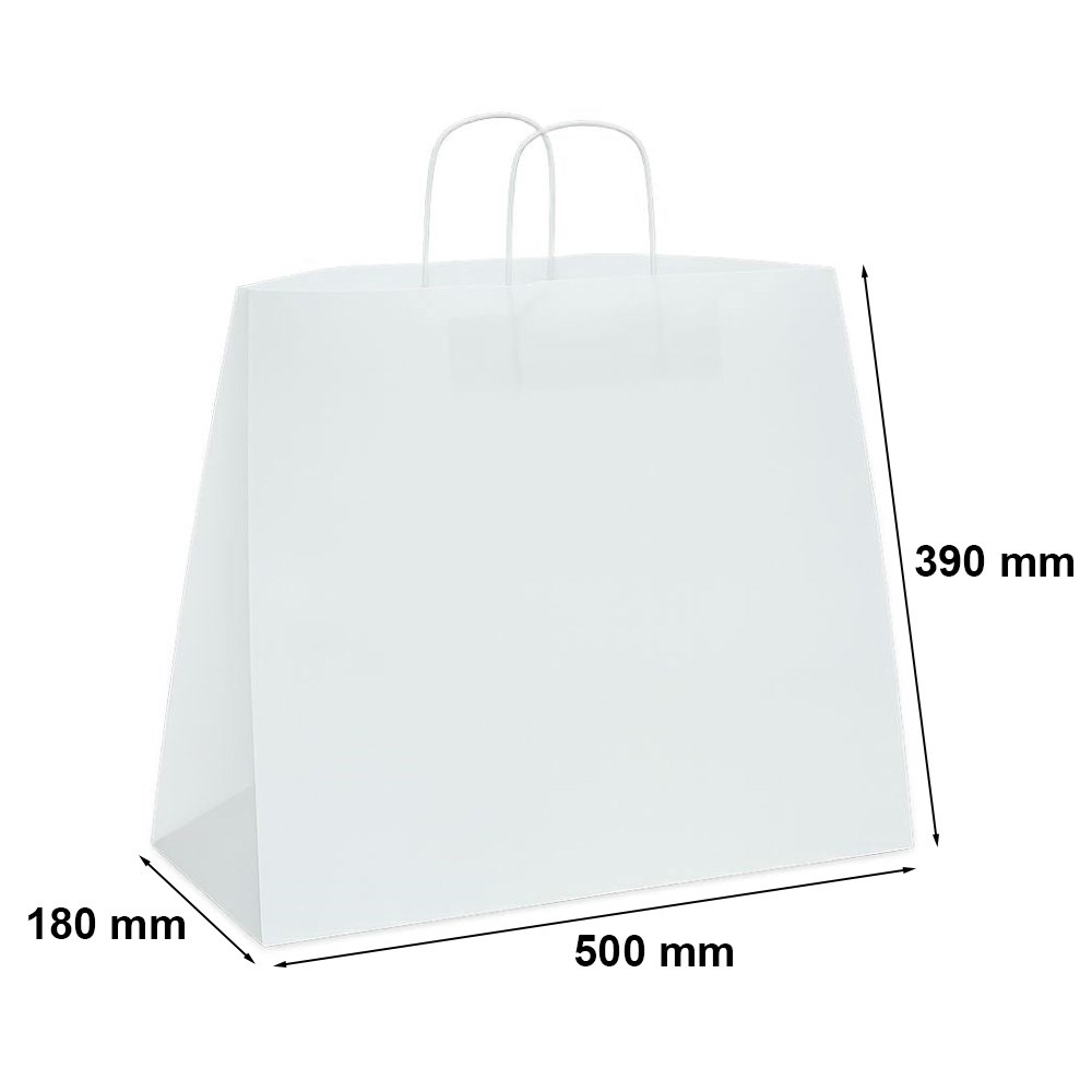 Duża torba papierowa prezentowa biała 500x180x390 mm 35 l z uchwytem