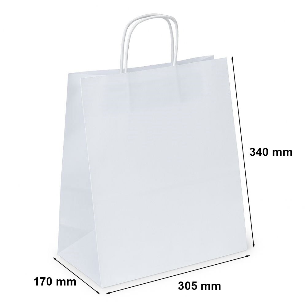 Torba papierowa biała zakupowa z uchwytem 305x170x340 mm 17,5 l