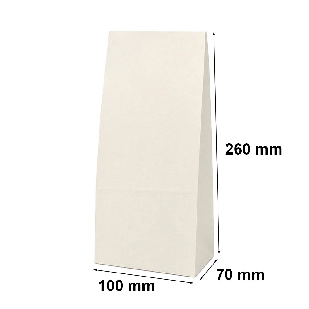Torba papierowa ekologiczna biała 100x70x260 mm z dnem klockowym