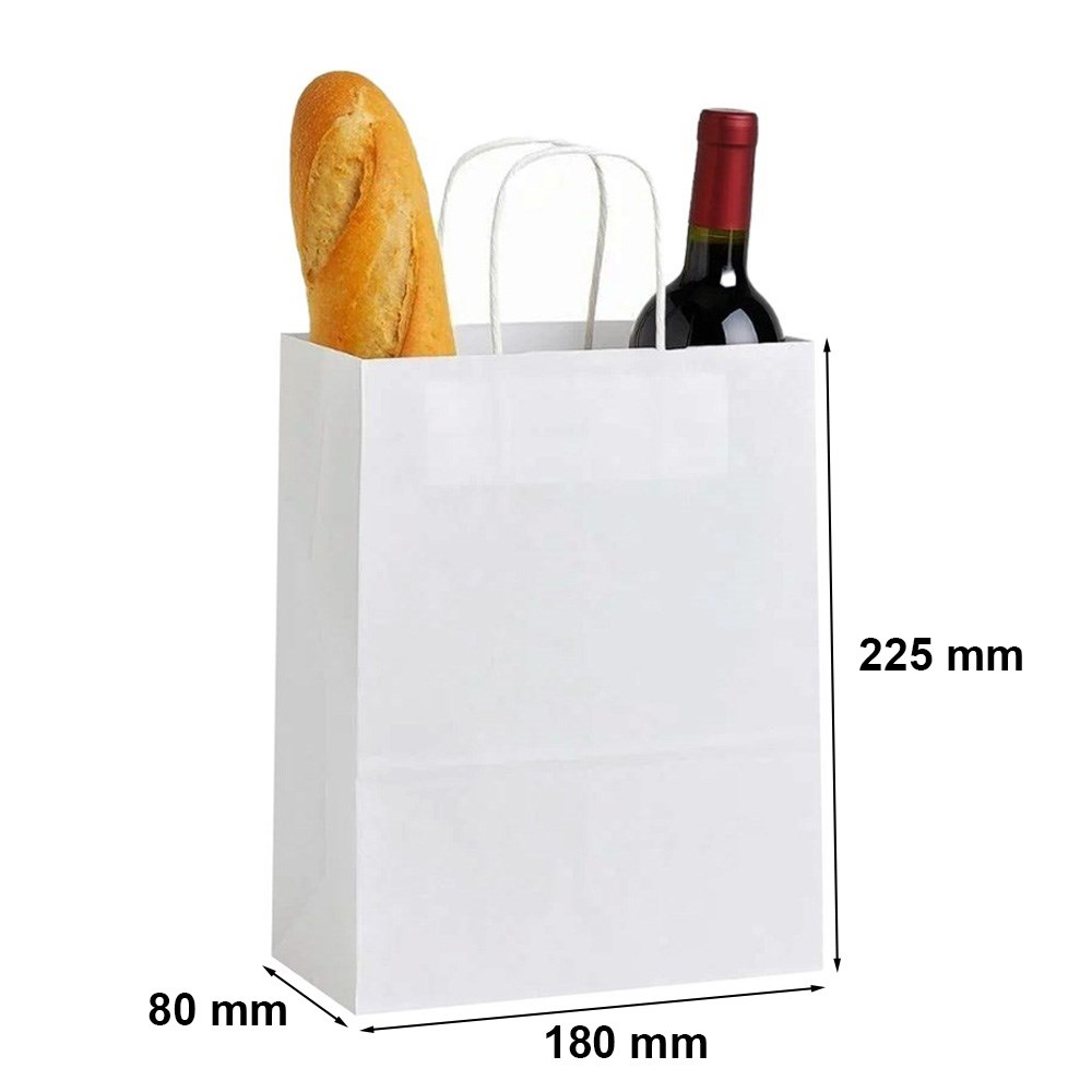 Torba papierowa biała ekologiczna z uchwytem skręcanym 180x80x225 mm