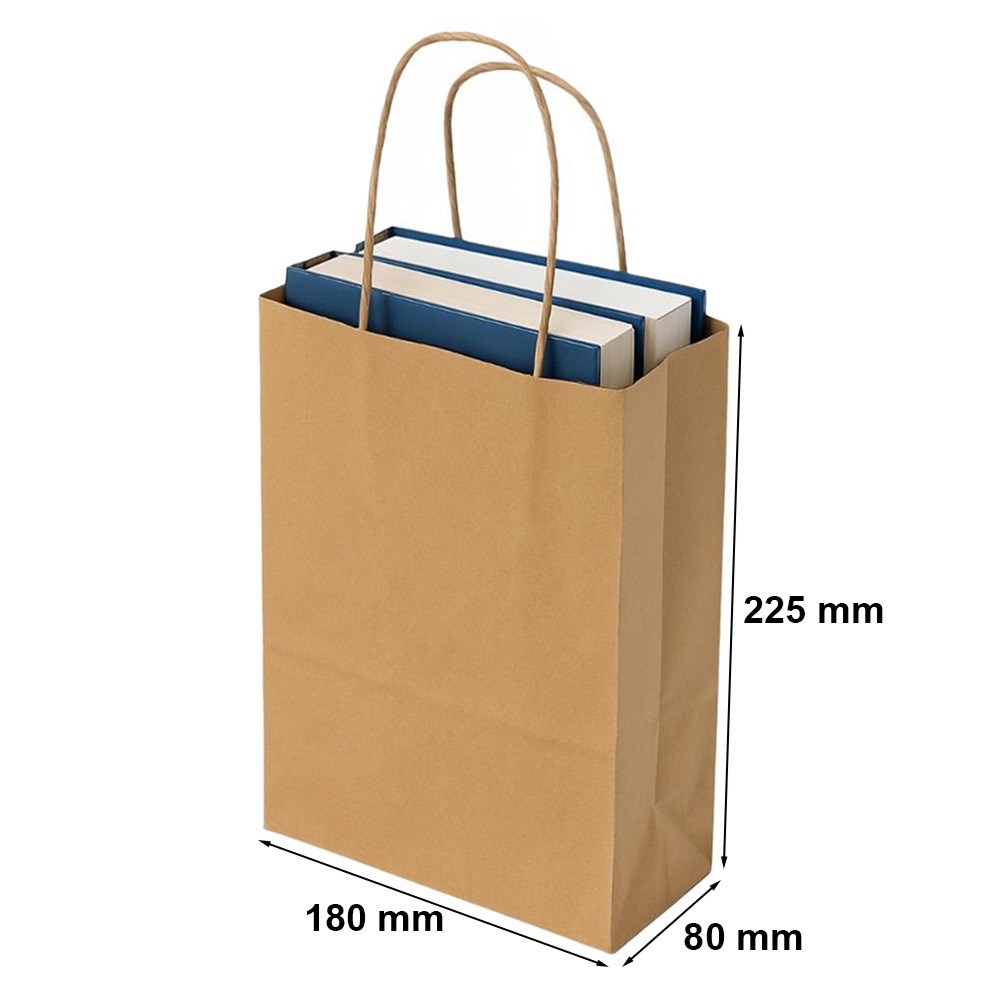 Torba papierowa brązowa gładka z uchwytem skręcanym 180x80x225 mm