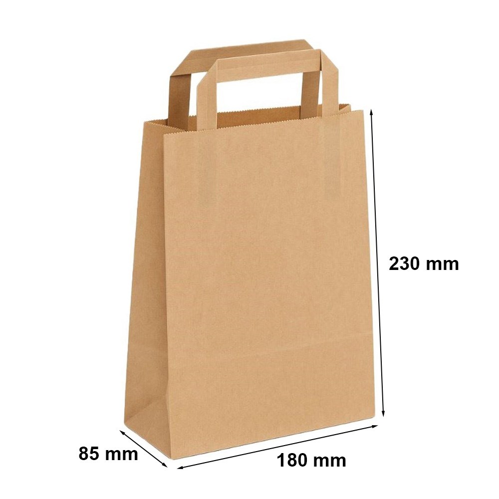 Torba papierowa eko gładka brązowa 180x85x230 mm z uchwytem płaskim