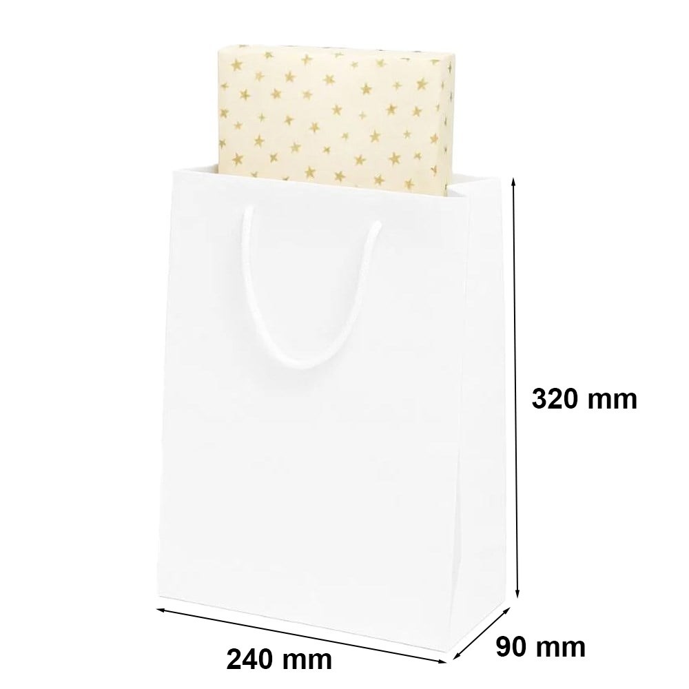 Elegancka biała torba papierowa prezentowa 240x90x320 z uchwytem