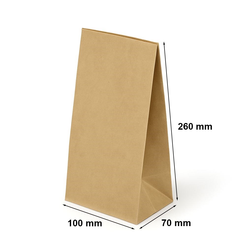 Torba papierowa klockowa ekologiczna 100x70x260 mm brązowa bez uchwytu