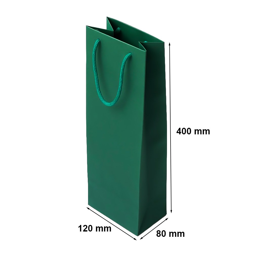 Torba papierowa na wino prezentowa zielona 120x80x400 mm 170 g