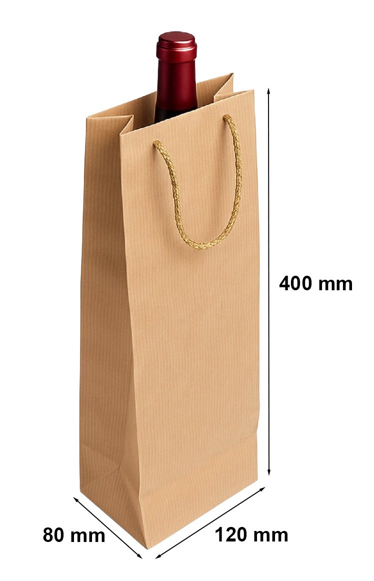 Torba papierowa na wino 120x80x400 brązowa Kraft z uchwytem sznurkowym