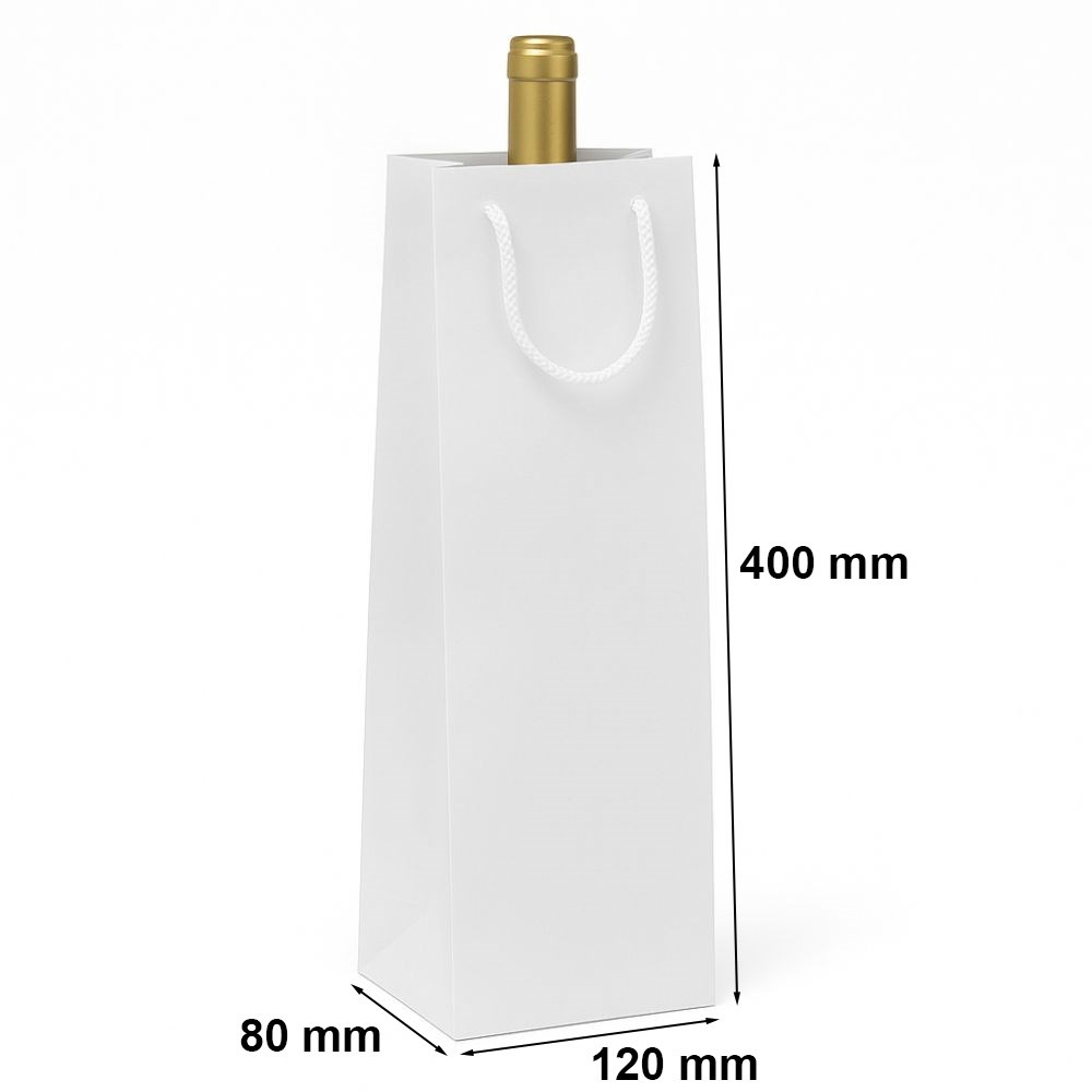 Torba papierowa ozdobna na wino prezentowa biała matowa 120x80x400 mm