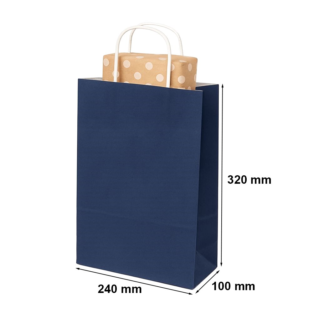Torba papierowa ozdobna prezentowa granatowa 240x100x320 mm z uchwytem
