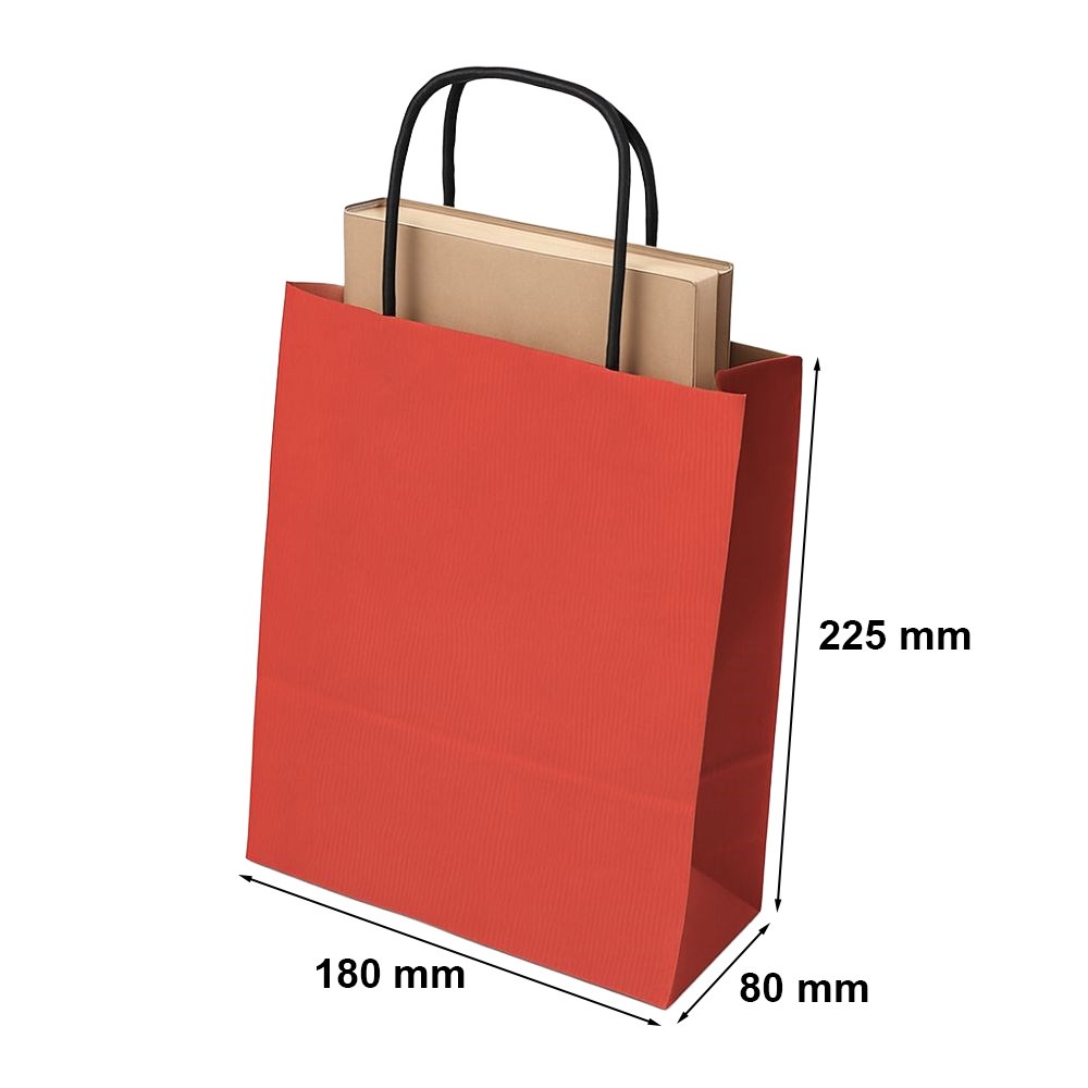 Torba papierowa czerwona prążkowana z uchwytem skręcanym 180x80x225 mm