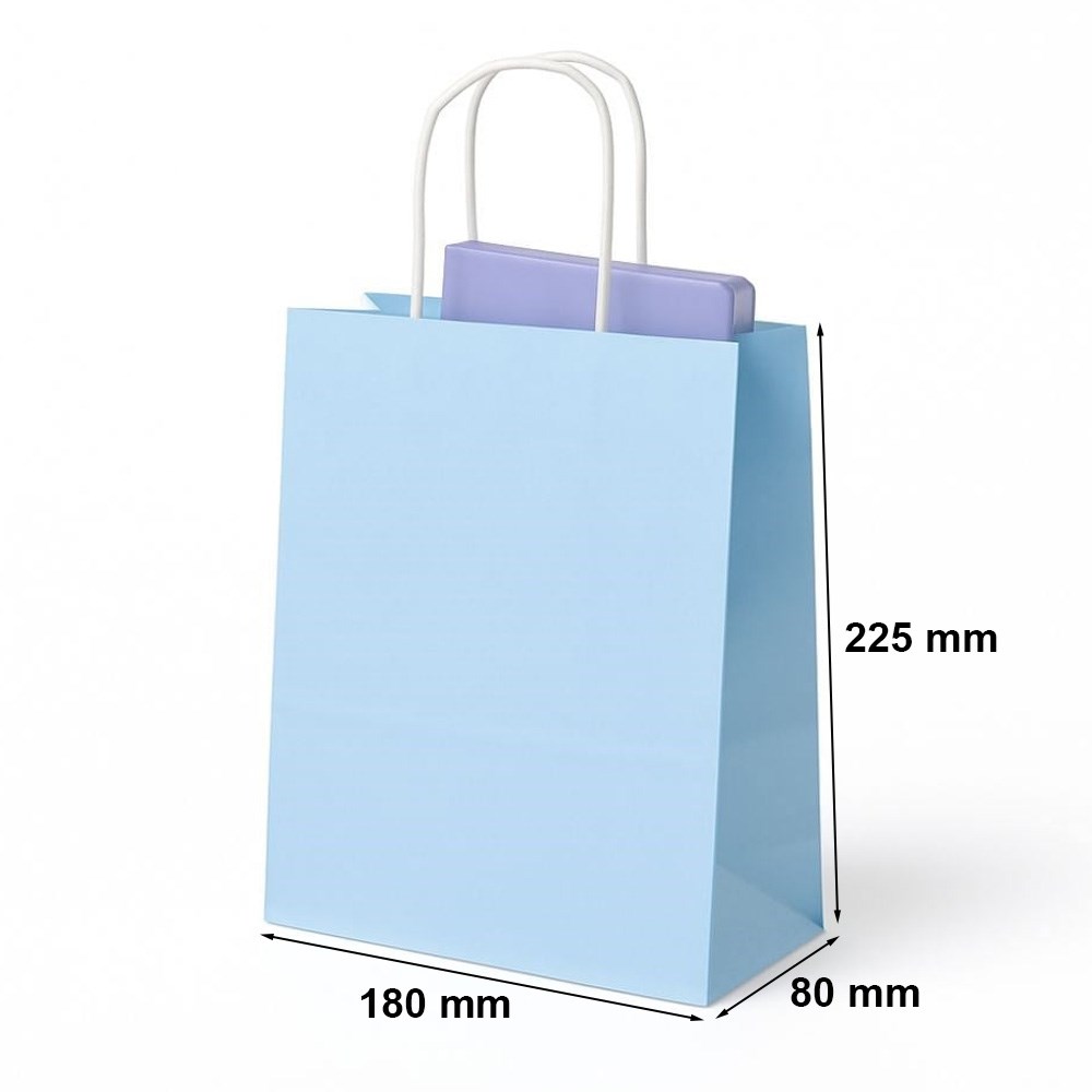 Torba papierowa prezentowa z uchwytem 180x80x225 pastelowy niebieski