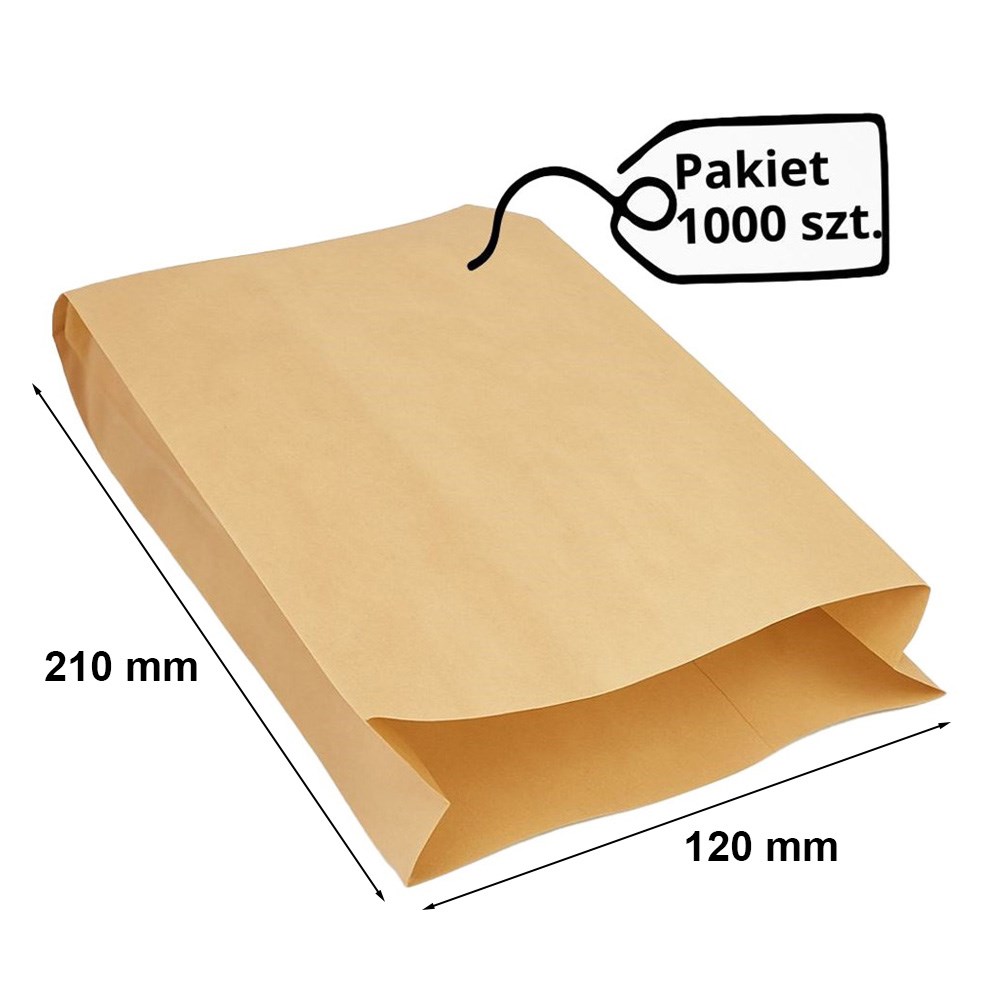 Torba papierowa fałdowa bez uchwytu brązowa 120x210 mm, 1000 szt.