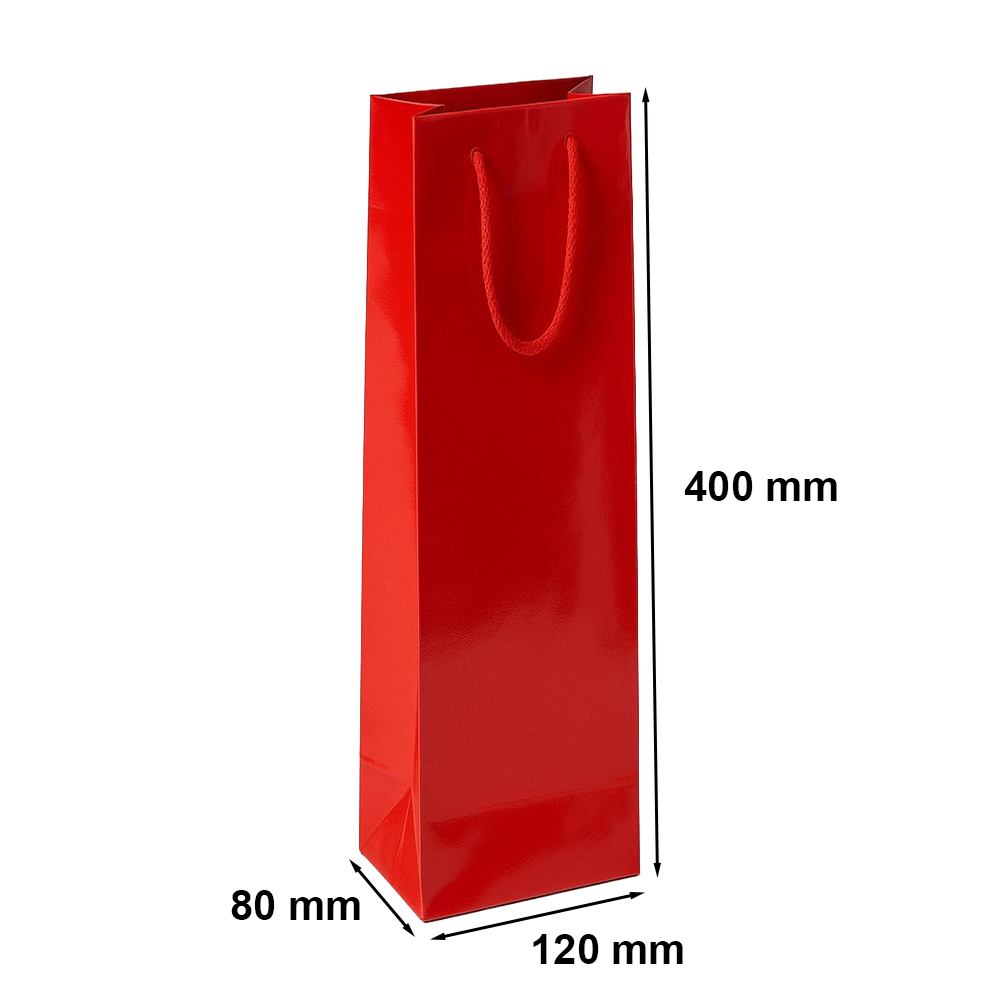 Torba papierowa na wino, torebka prezentowa 120x80x400 mm czerwona