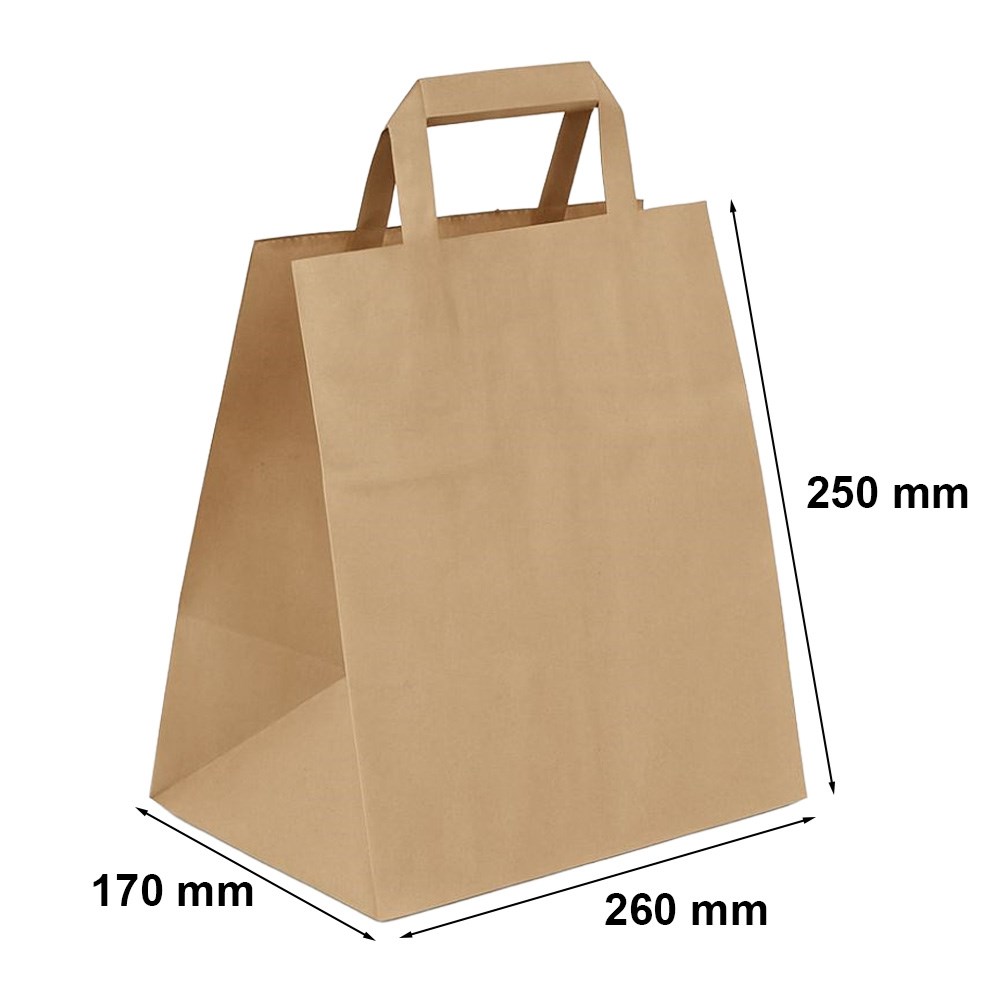 Torba papierowa kraft brązowa 260x170x250 mm z płaskim uchwytem