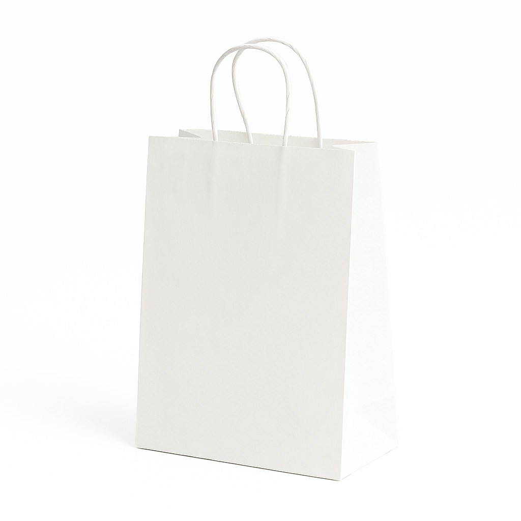 Mocna torba papierowa biała z uchwytem 310x120x420 mm, 10 szt.