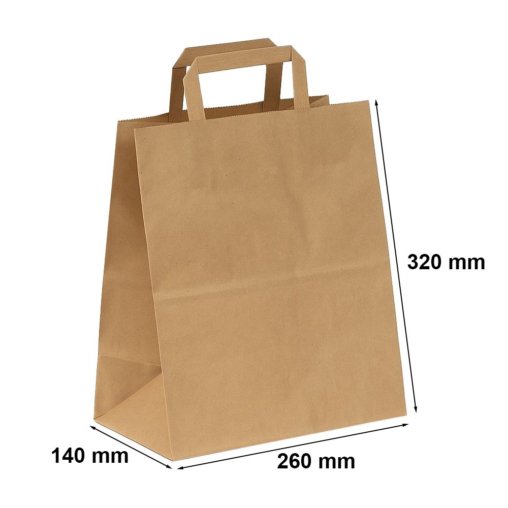 Torba papierowa brązowa na zakupy z płaskim uchwytem 260x140x320 mm