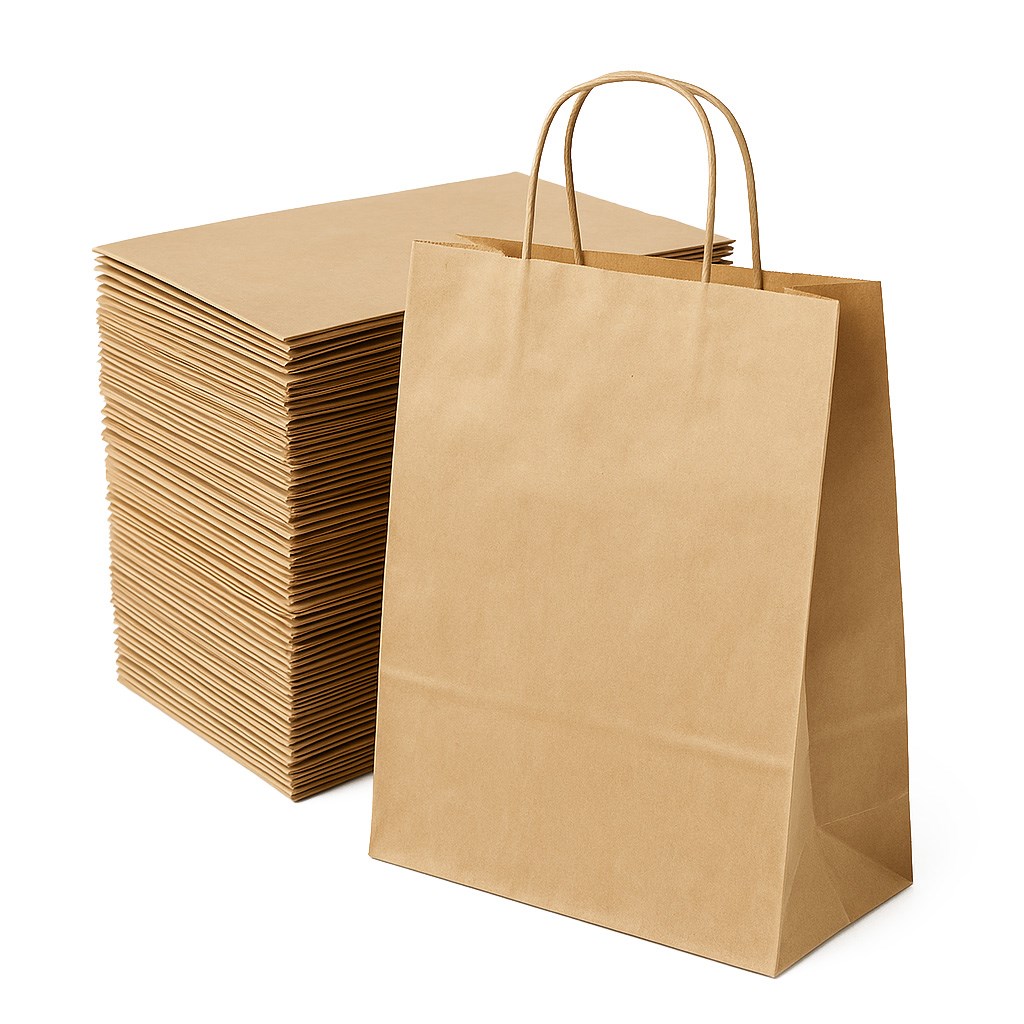 Pakiet - Torba papierowa na prezent 240x100x320 BRĄZOWA GŁADKA 10 szt