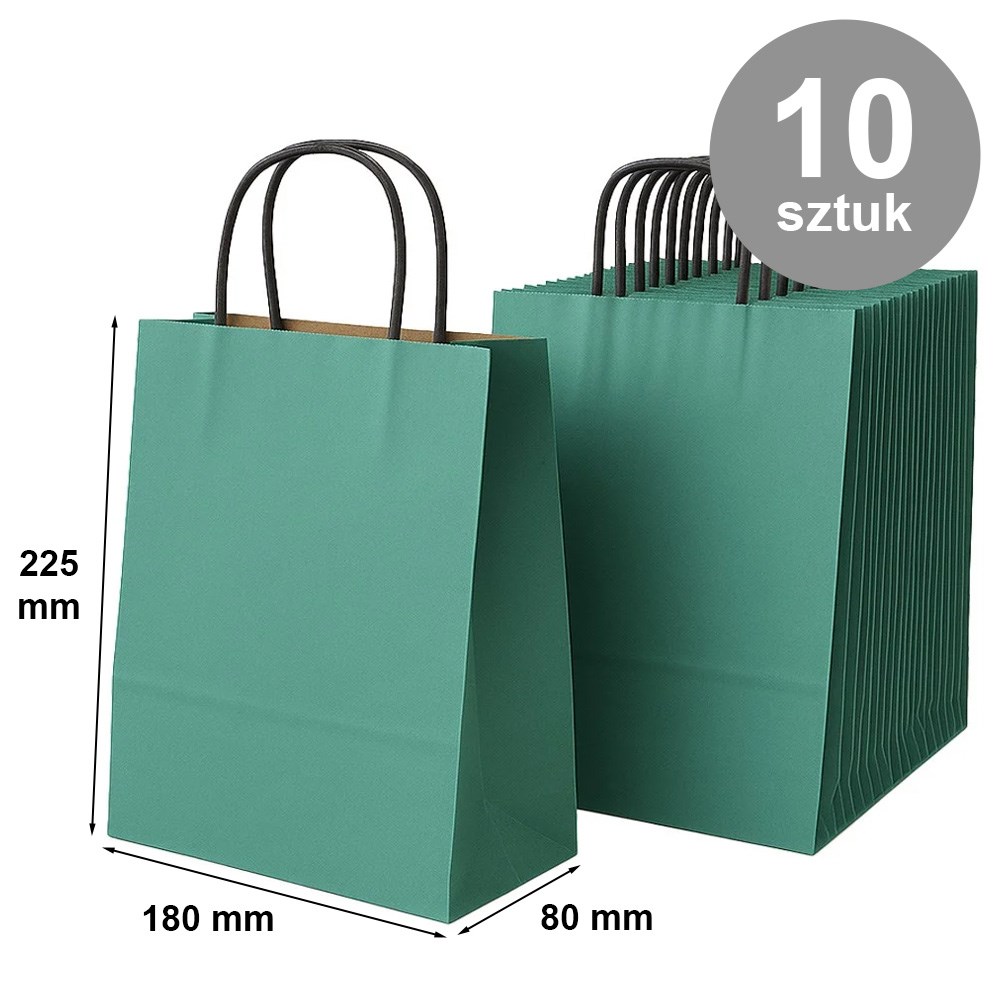 Torba papierowa na prezent zielona 180x80x225 mm, 10 szt.