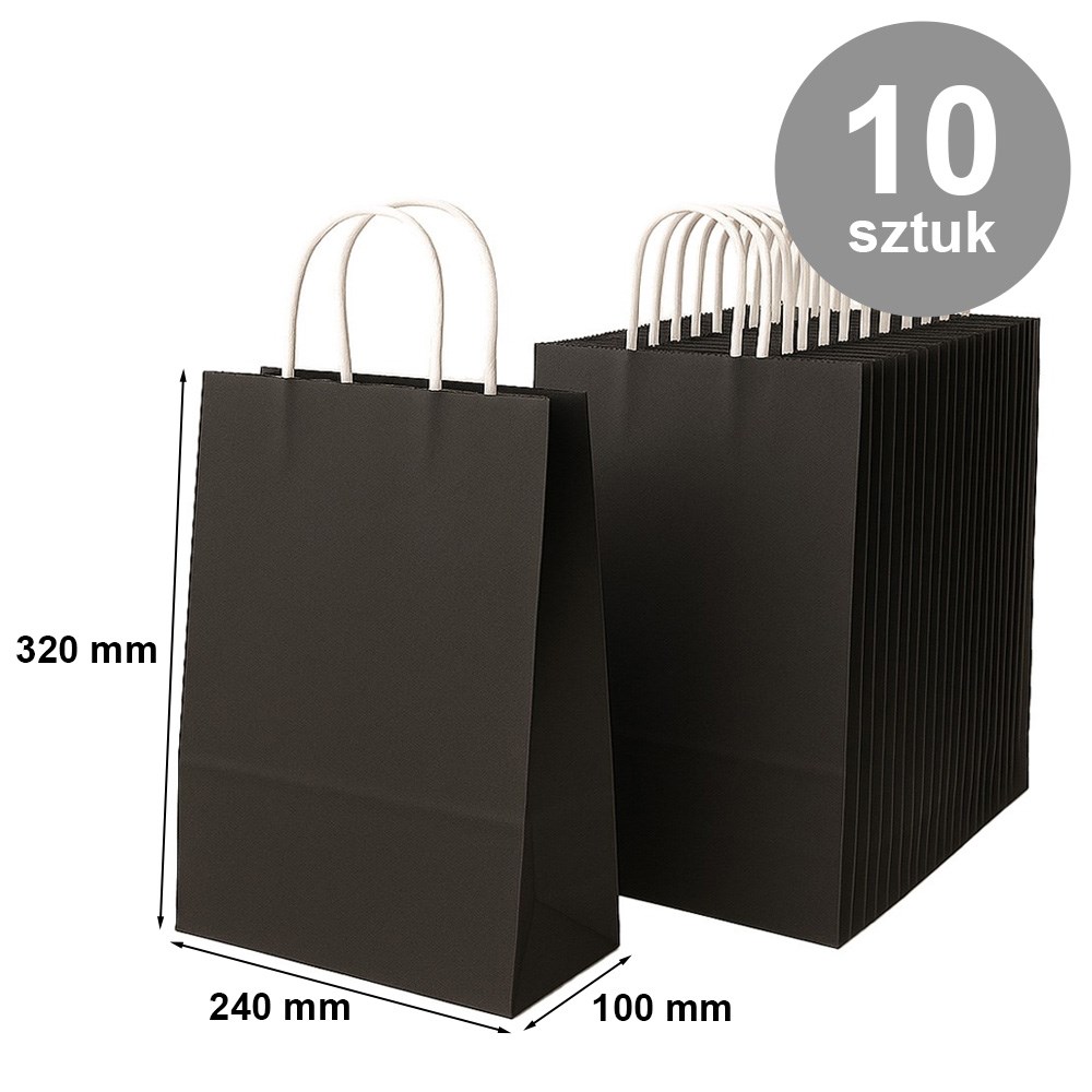 Torba papierowa na prezent z uchwytem 240x100x320 mm czarna 10 szt.