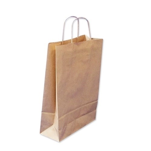 Brązowa torba papierowa gładka 180x80x225 mm z uchwytem, pakiet 10 szt