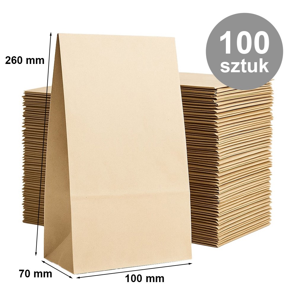 Torba papierowa ekologiczna biała 100x70x260 mm 100 szt bez uchwytu