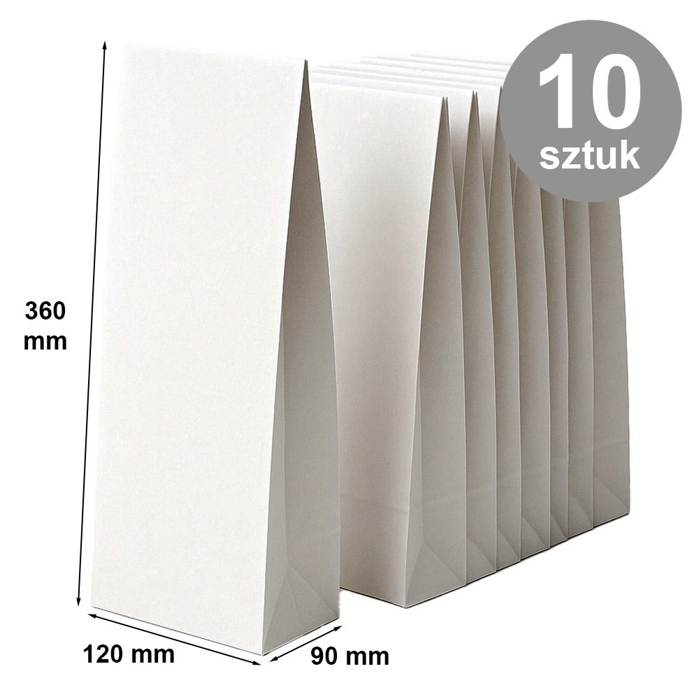 Torba papierowa z dnem klockowym 120x90x360 biała - 10 szt. na żywność