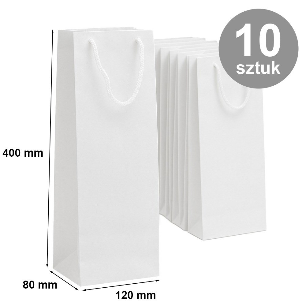 Torba Papierowa Ozdobna Na Wino 120x80x400mm Biała - Pakiet 10 szt