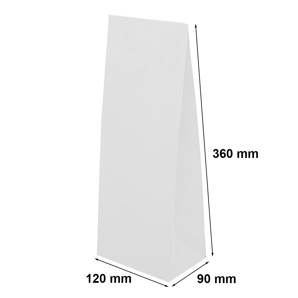 Torba papierowa klockowa biała 120x90x360 mm z atestem do żywności