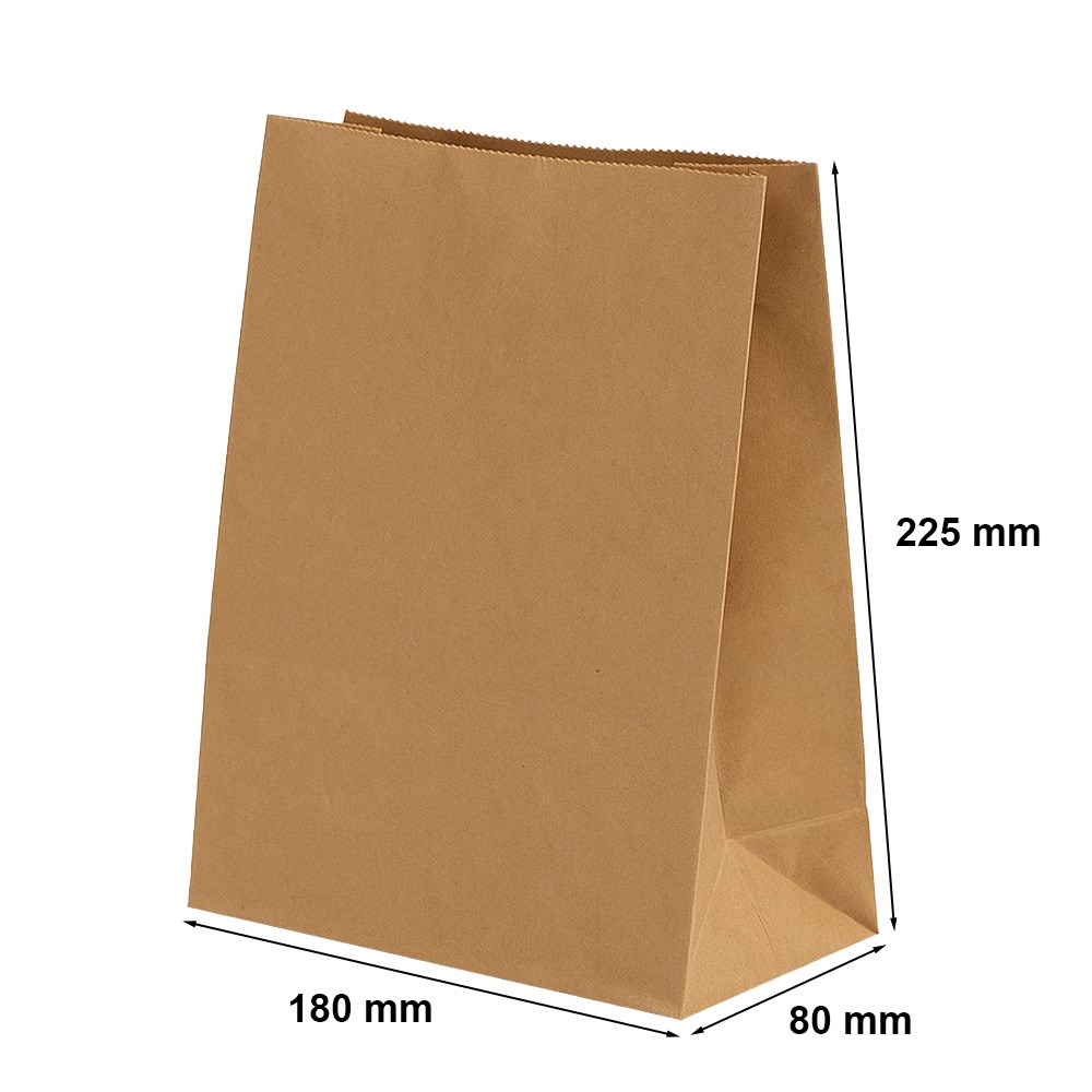 Torba papierowa klockowa kraft brązowa gładka 180x80x225 mm 90 g/m2