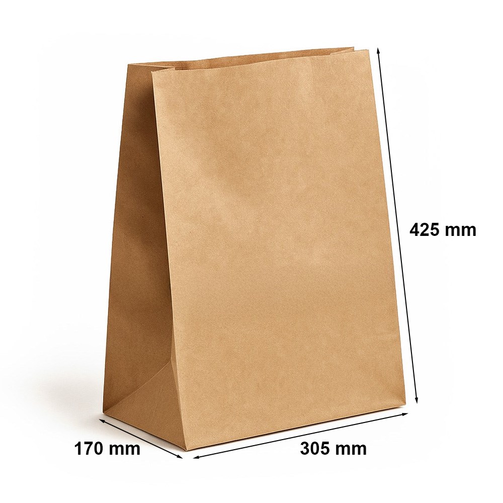 Torba papierowa klockowa kraft brązowa gładka 305x170x425 mm 90 g/m2