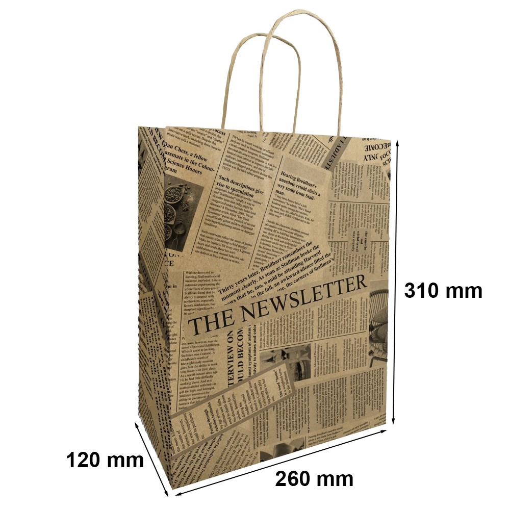 Torba papierowa prezentowa KRAFT Gazeta brązowa 260x120x310 mm