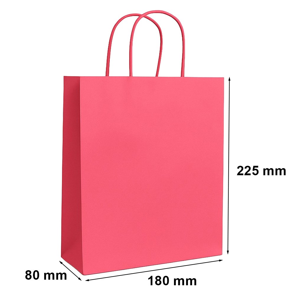 Torebka papierowa 18x8x22,5 cm różowa 90 g/m2 z uchwytem kraft