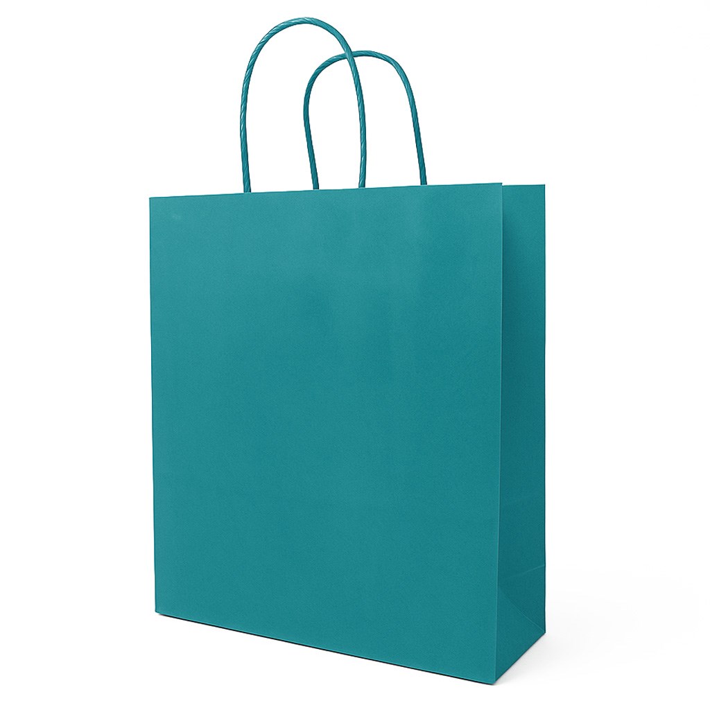 Torba papierowa 18x8x22,5 cm Peacock Blue z uchwytem kraft 90 g/m2