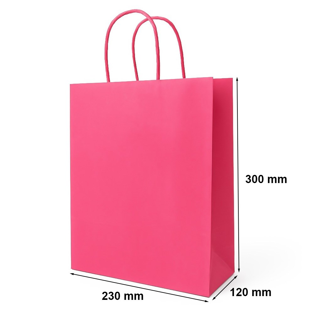 Torebka papierowa różowa 23x12x30 cm 90 g/m2 z uchwytem kraft