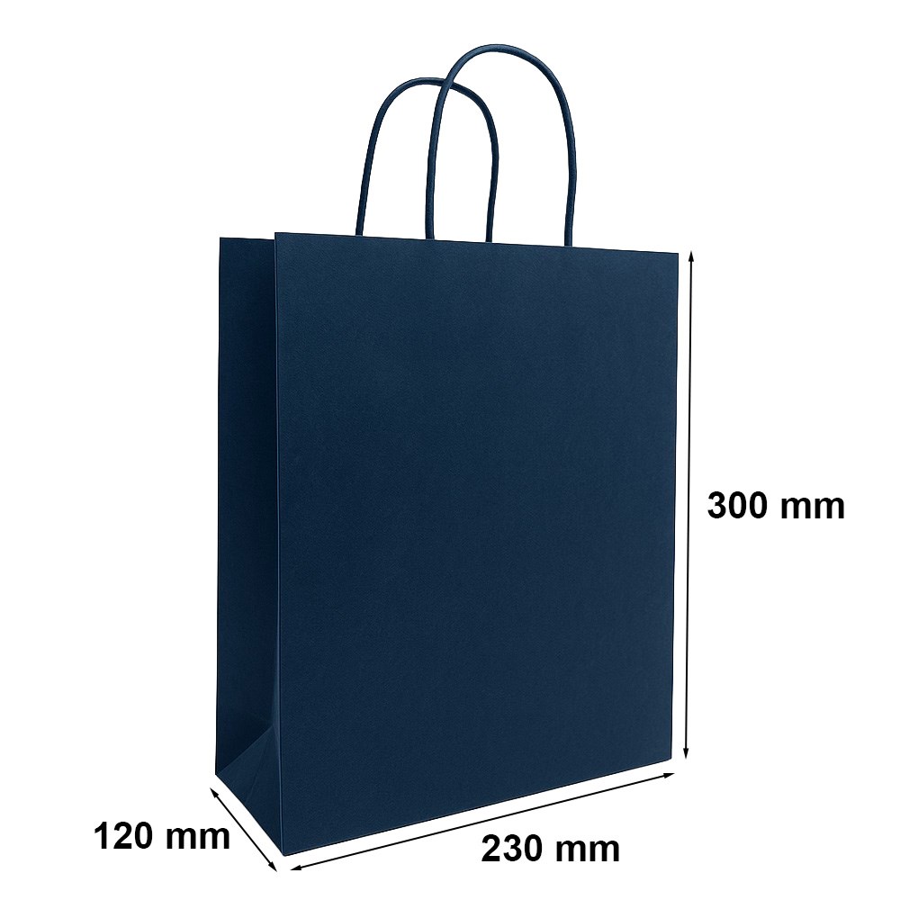 Torba papierowa kraft 230x120x300 mm granatowa 90 g/m2
