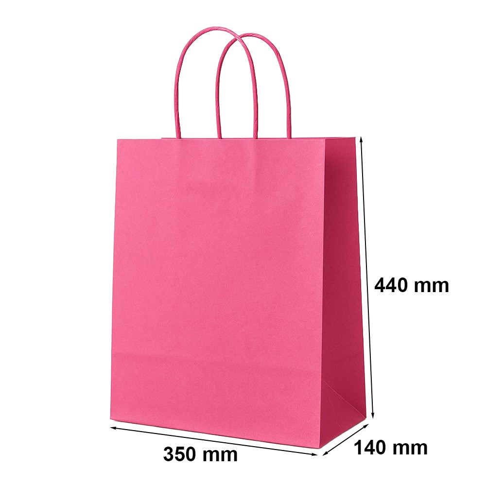Torba papierowa kraft różowa z uchwytem 350x140x440 mm 100 g/m2