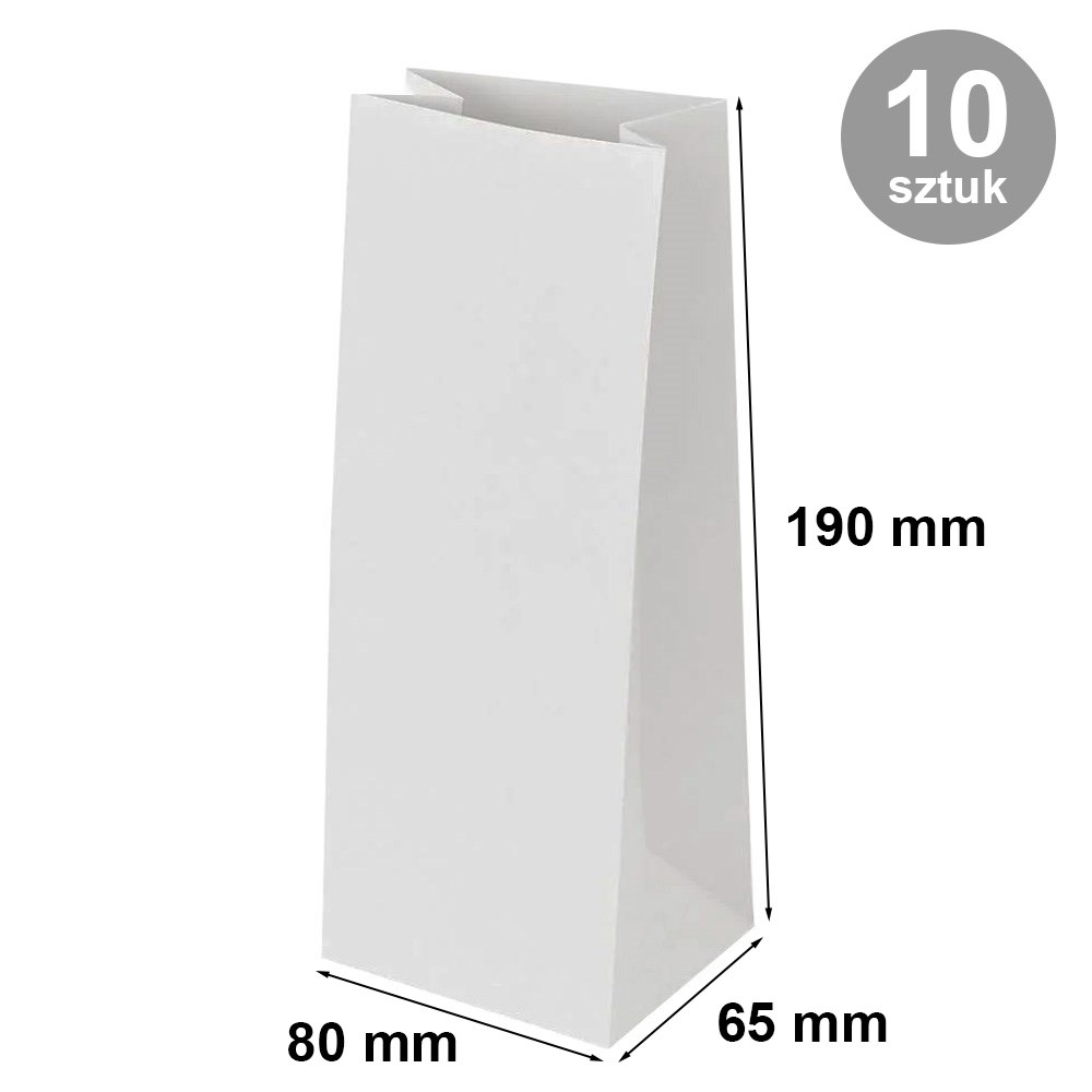 Torby papierowe klockowe białe 80x65x190 mm, 10 szt. bez uchwytu