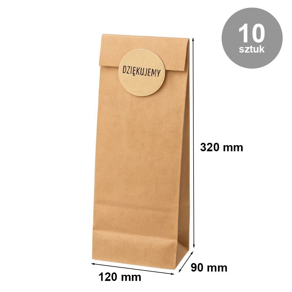 Torba papierowa klockowa do żywności 120x90x320 mm brązowa 10 szt.