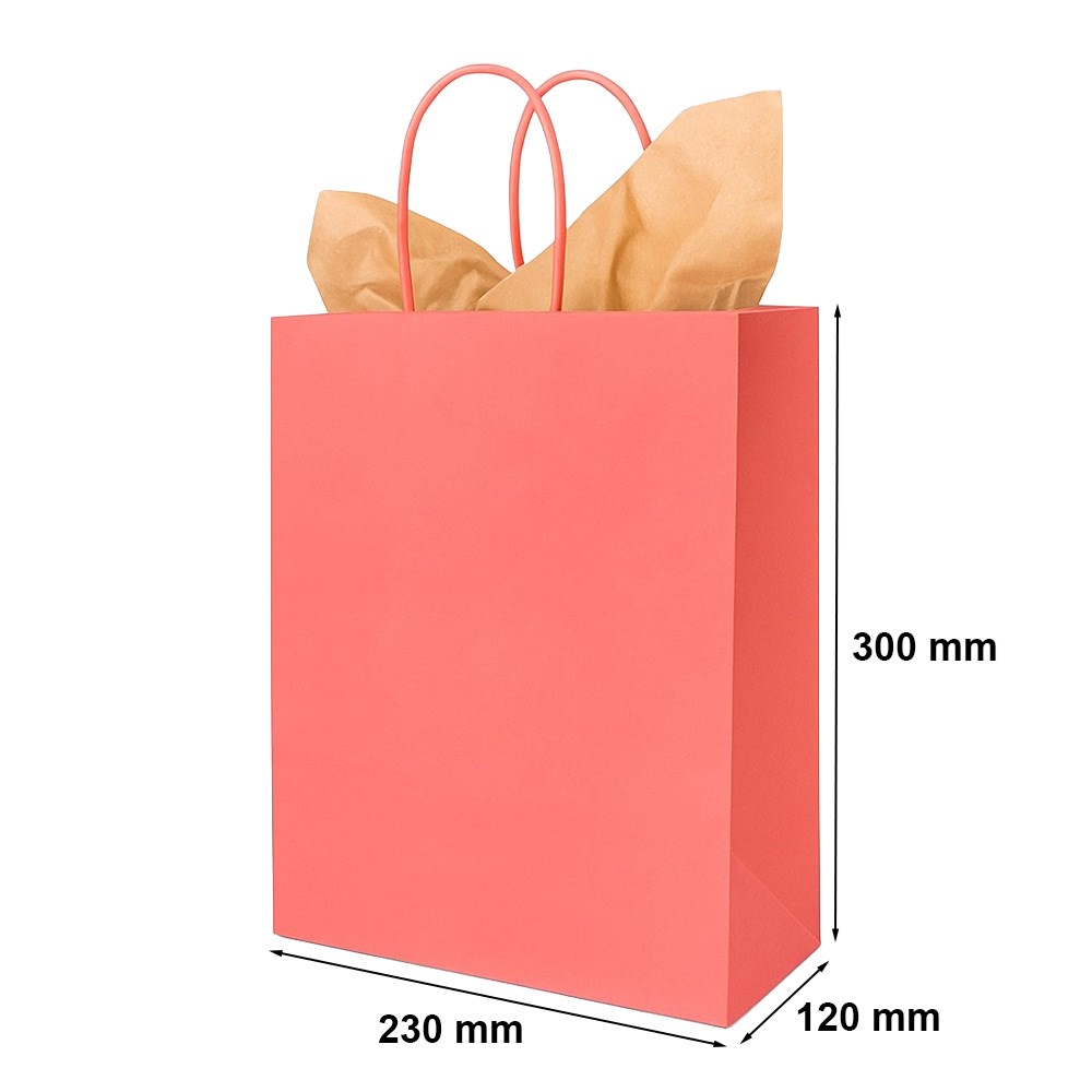 Torba papierowa 230x120x300 mm jasna czerwona na prezenty i zakupy