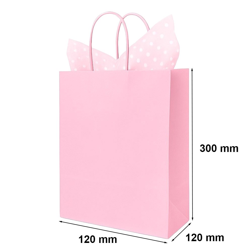 Torebka papierowa 230x120x300 mm jasny róż 90 g z uchwytem