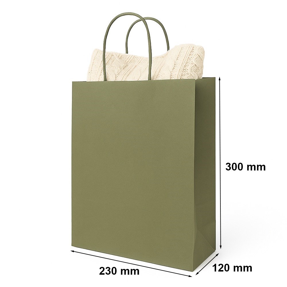 Torba papierowa 230x120x300 mm Khaki Zielona stonowana - prezentowa
