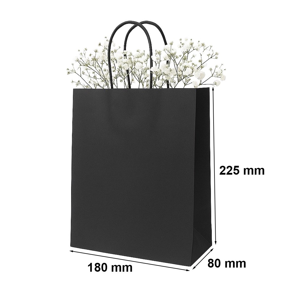 Torba papierowa 180x80x225mm czarna mała elegancka na drobne upominki